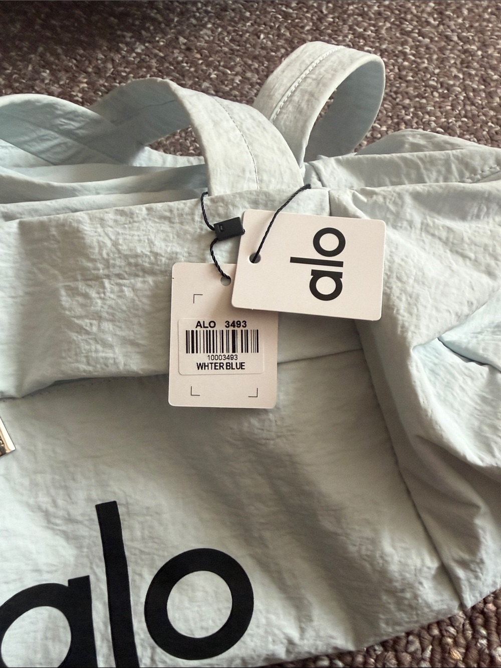 ALO Yoga Dust Blue Duffel Bag with Black Logo - Picture 3 of 6